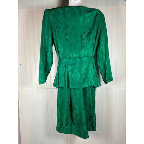 Vintage Women's Green 100% Silk double breasted 2 Piece Set skirt/jacket Sz 12 - Picture 2 of 16